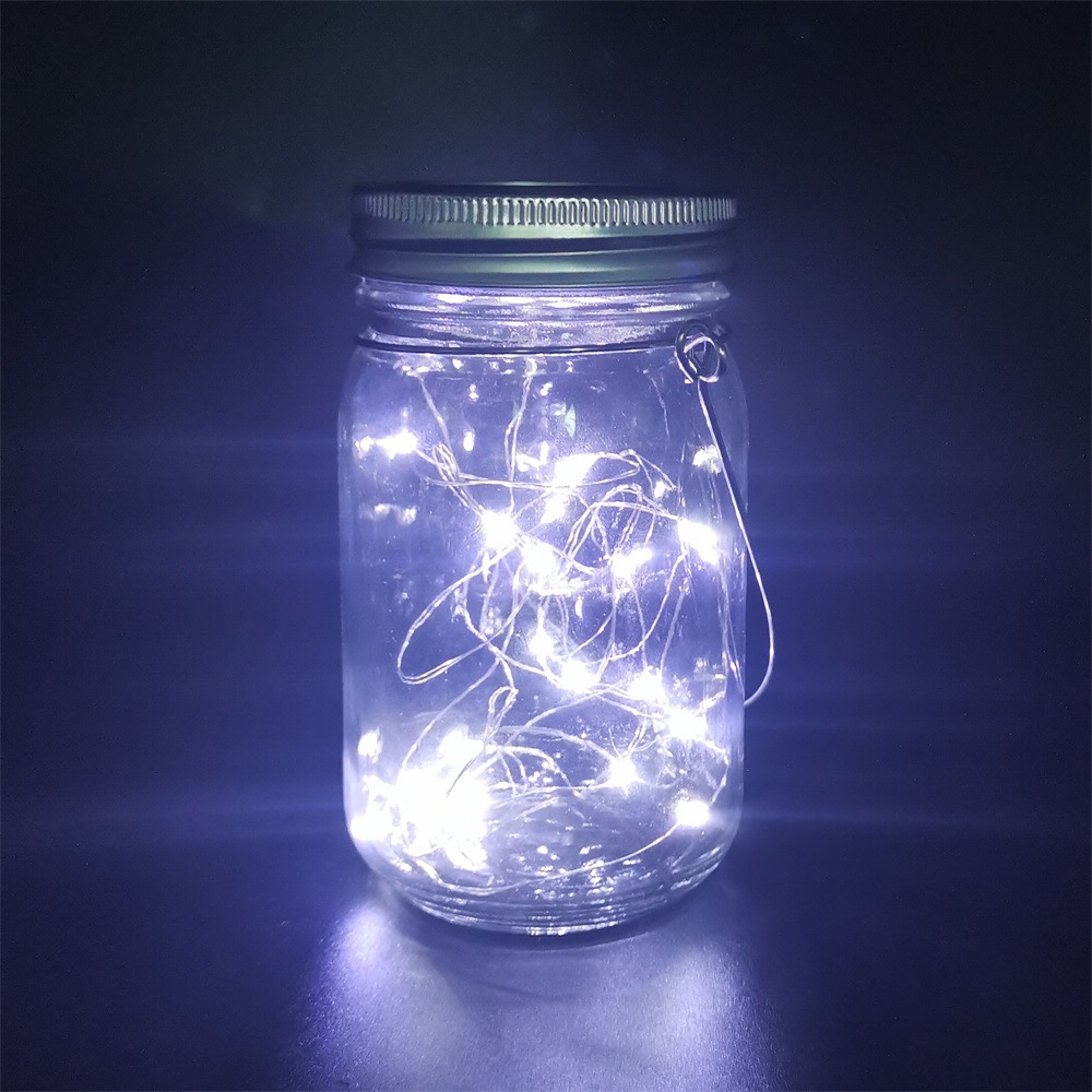 Solar Mason can light led copper wire string starry sky Fairy tale firefly solar Mason bottle cap pic 11