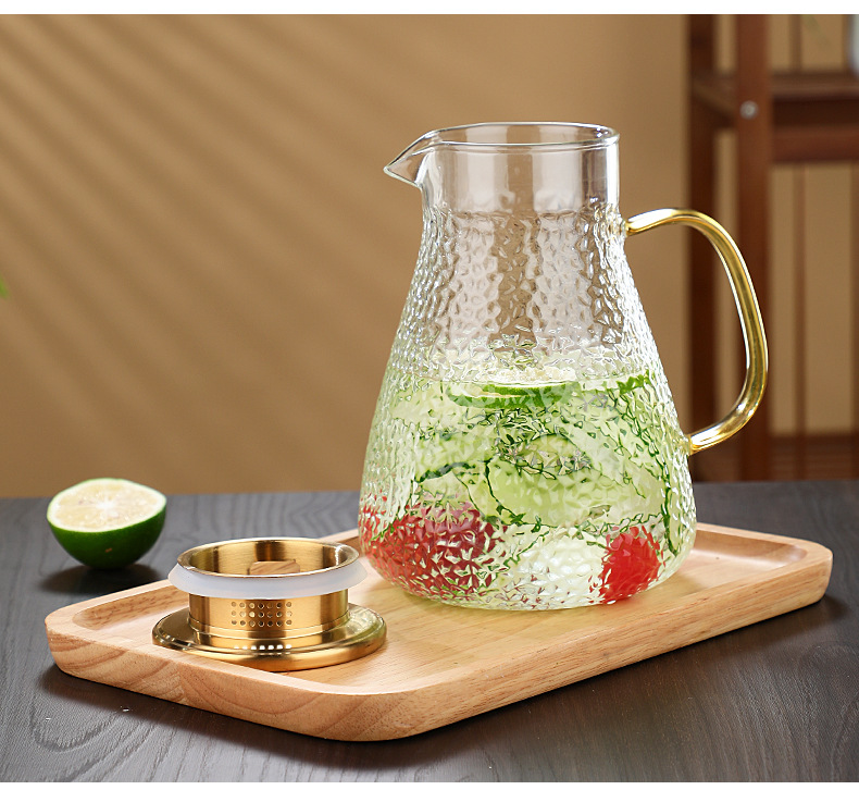 Hot-selling glass high-temperature resistant cold water kettle, household summer large-capacity tea brewing teapot, anti-drop hammer-patterned bottle, cold water cup pic 17