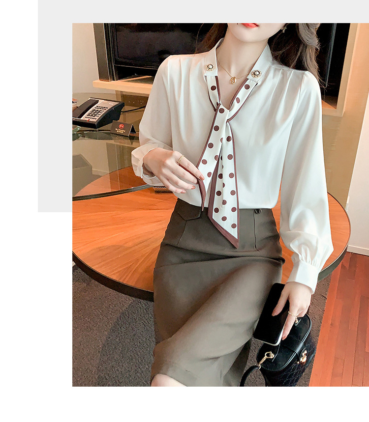 衬衫女2024秋季新款时尚气质韩版V领波点蝴蝶结系带减龄长袖上衣详情19
