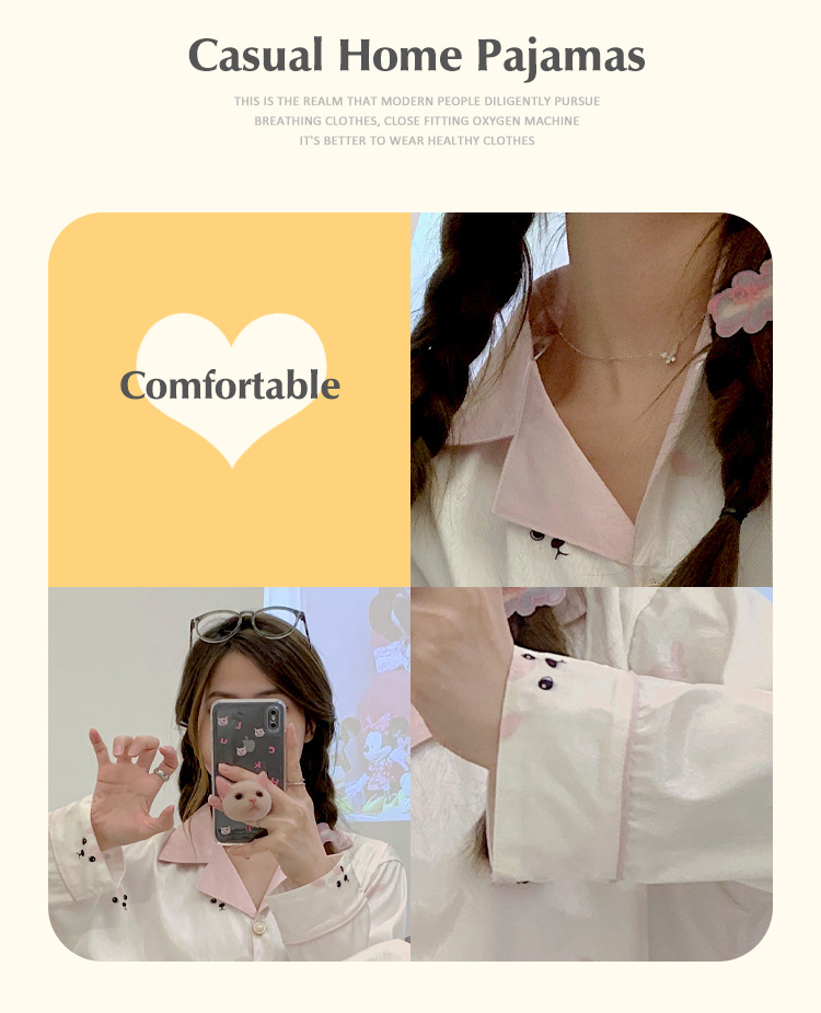 Pure Desire High-end simple long-sleeved pajamas for women Spring and Autumn 2023 new large-sized home wear set that can be worn outside pic 6