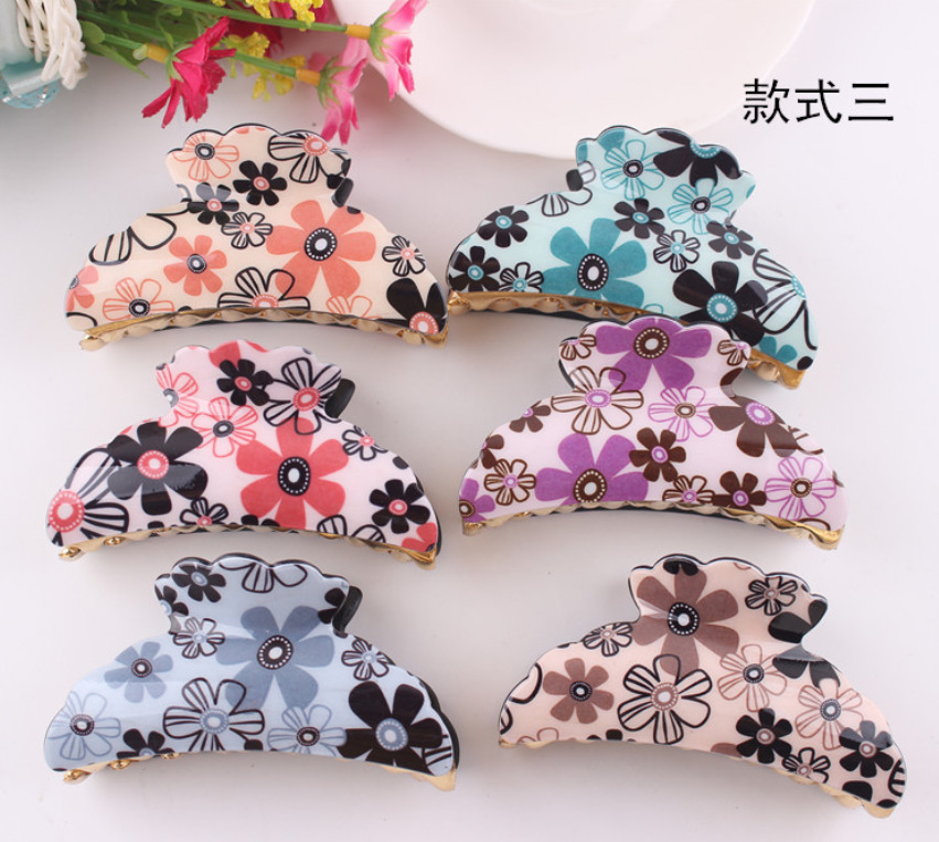 Large Korean floral acrylic hair clips pic 7