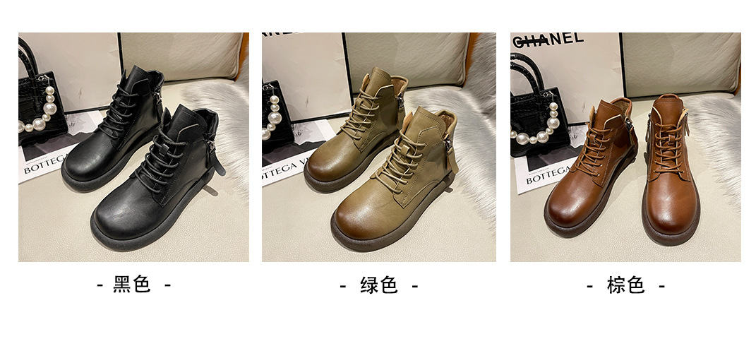 2023水洗复古真软皮马丁靴女 平底韩版双侧拉链女式皮靴子休闲女详情3