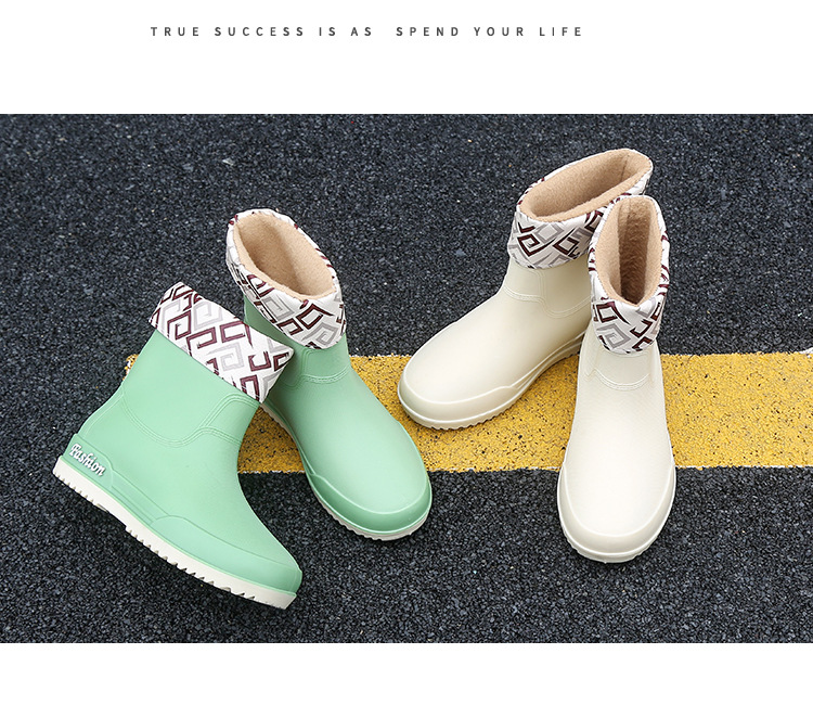 日系新款雨靴女士款短靴户外雨鞋厚底成人时尚款网红防滑加绒水鞋详情26