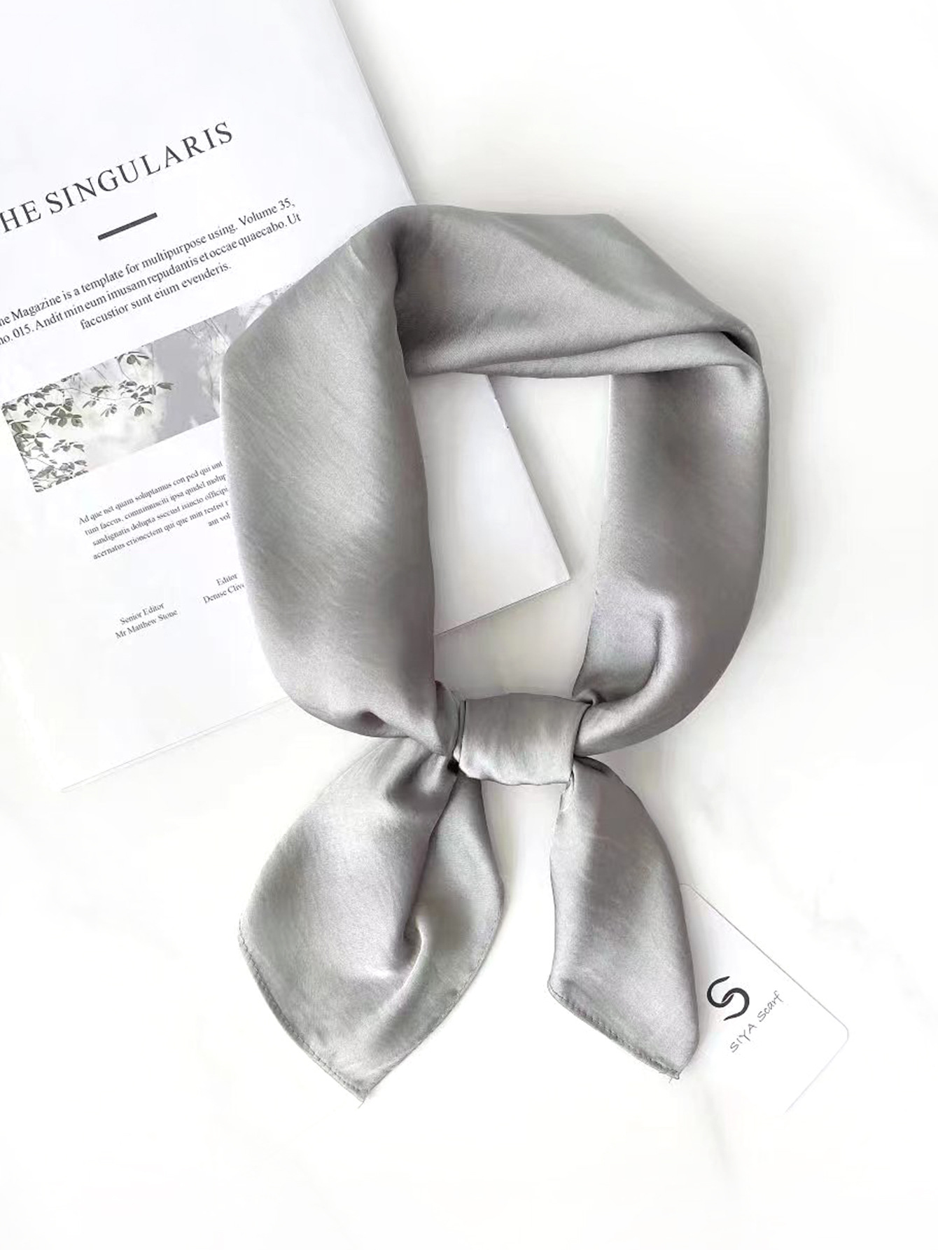 Cross-border exclusive new high-end nude-colored faux silk small square scarf, a versatile professional neckerchief for women in solid colors pic 20