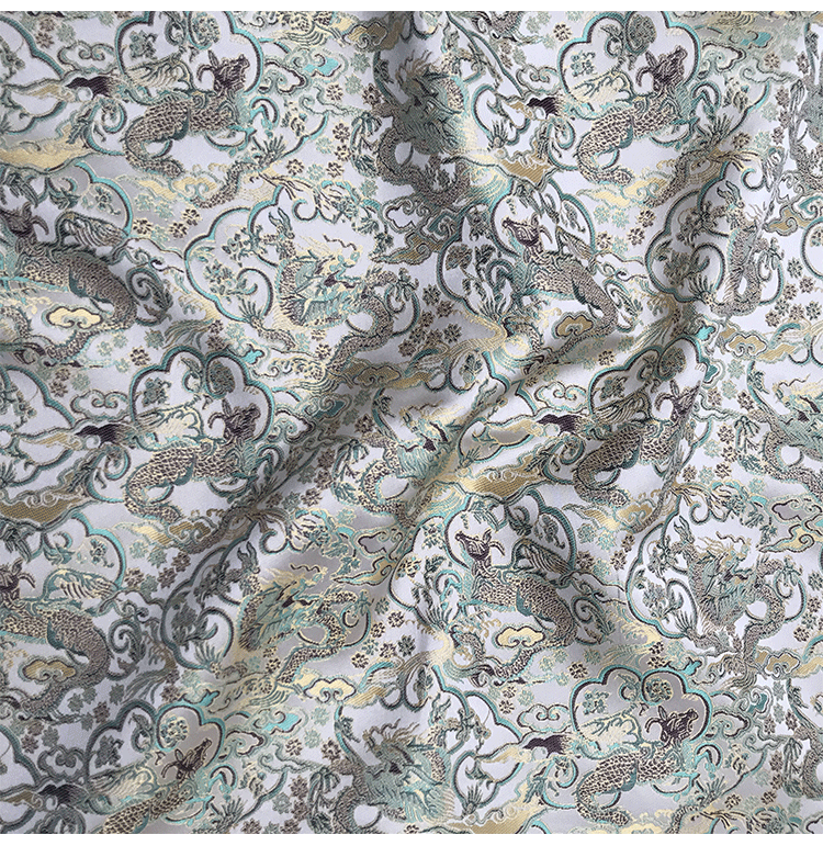 国潮现货色织宋锦中式马甲国风布料八达纹藻井竹叶提花仿宋锦旗袍面料详情15