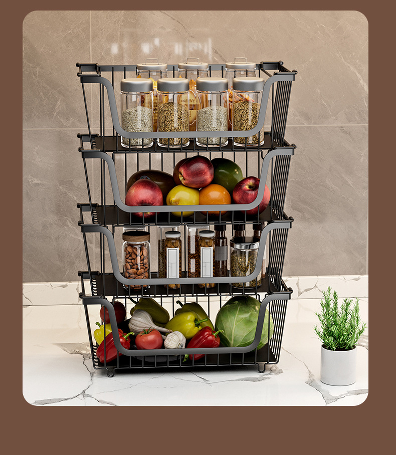 亚马逊厨房台面蔬菜置物架桌面蔬果篮子灶台调料架多层分类收纳筐详情14