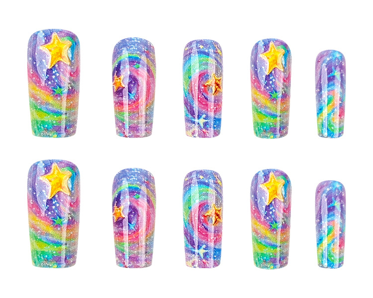 Wholesale of starry gradient nail nails, star relief nail patches, and popular planetary wearable nails in Europe and America pic 23