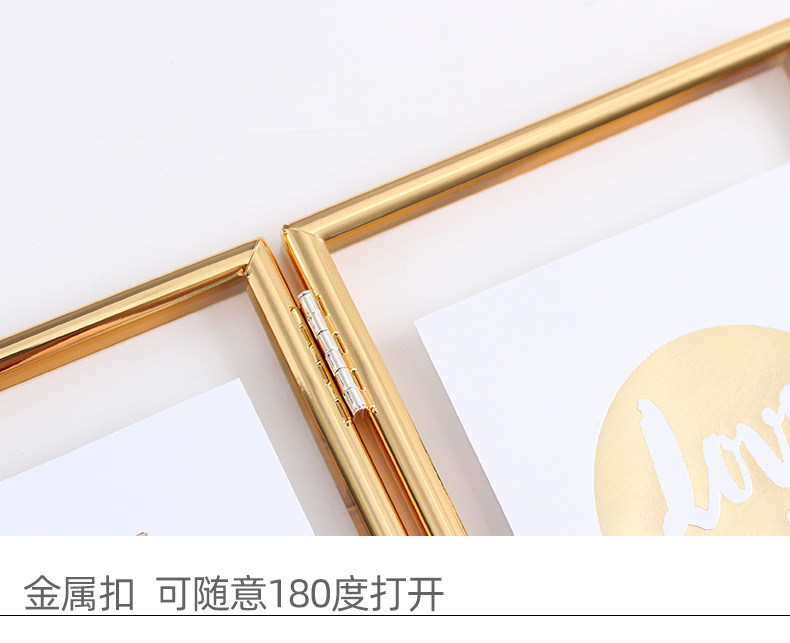 跨境货源 北欧ins折叠双联金属玻璃相框8寸植物标本摆台6寸7寸A4详情8