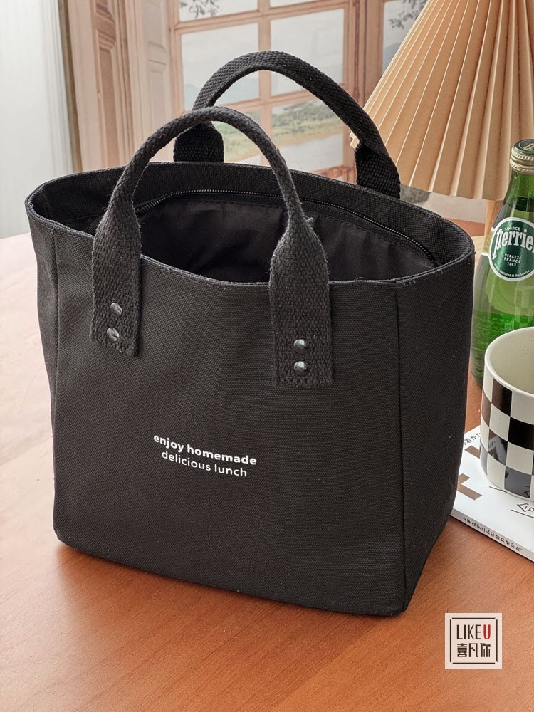 帆布纯色手提袋日式便当妈咪上班族外出带饭简约撞色时尚拎包饭盒详情22
