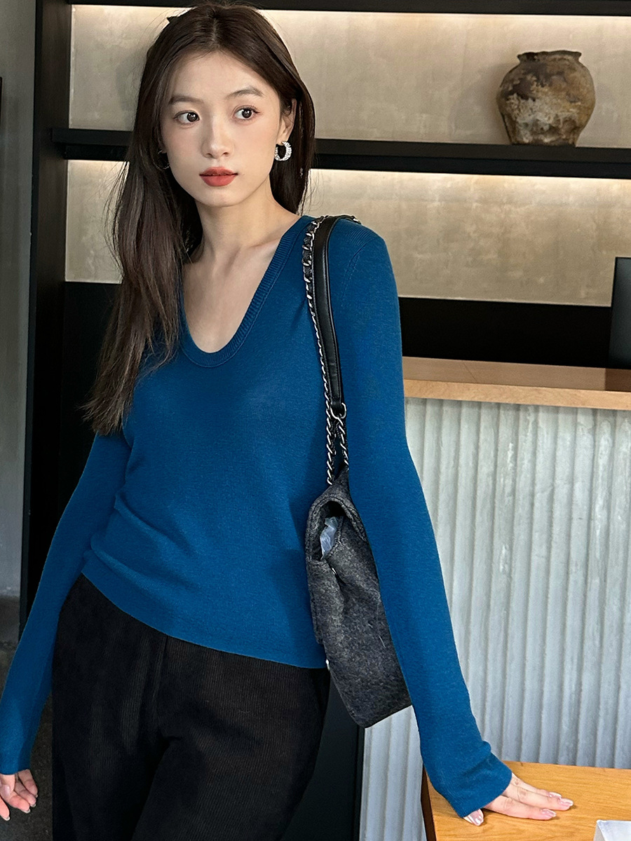 安可拉红羊毛衫设计感秋冬新款长袖针织打底衫修身显瘦上衣女详情3