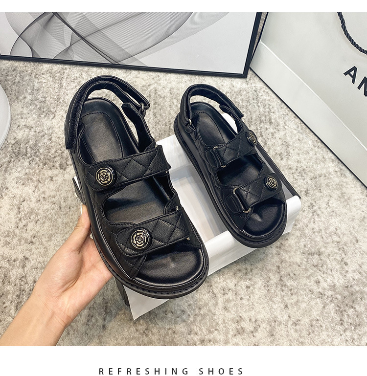 小香风凉鞋女2024新款仙女风真皮魔术贴夏新款百搭平底女鞋ins潮~详情19