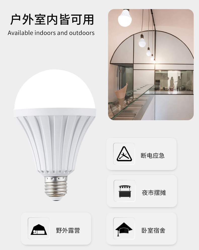 LED bulbs, emergency power failure bulbs, led energy-saving lamps, home dormitory flicker-free lighting lamps, night market camping lamps pic 2
