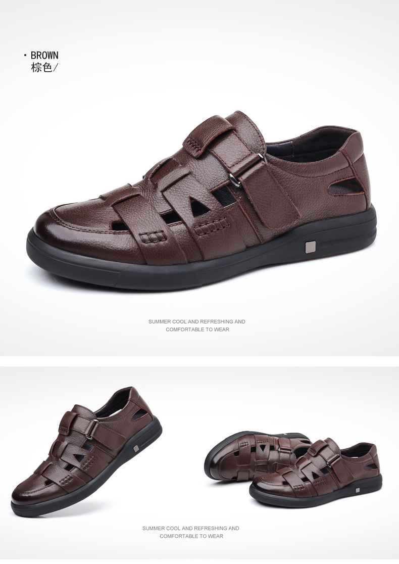 男士真皮透气凉鞋夏季镂空洞洞鞋软底软面休闲皮鞋男中老年爸爸鞋详情18