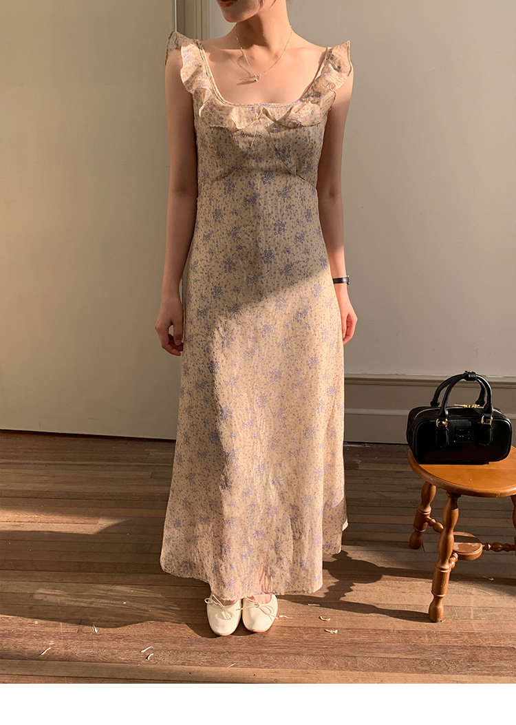 MOXI十三行女装法式连衣裙女2024夏季新款方领碎花长裙高级感裙子详情18