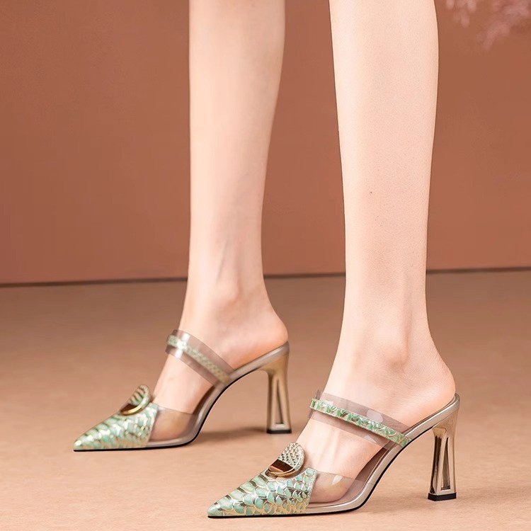 水钻半拖鞋女士夏外穿时尚2024新款性感尖头高跟凉鞋包头拖鞋女详情3