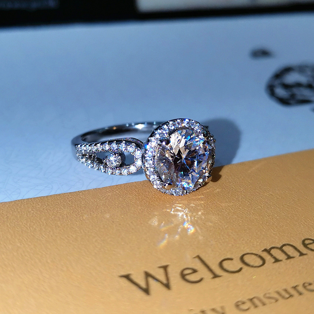European and American foreign trade light luxury full diamond pure silver ring, crown, 2-carat gas moissanite, wedding and year-end party gift distribution pic 14