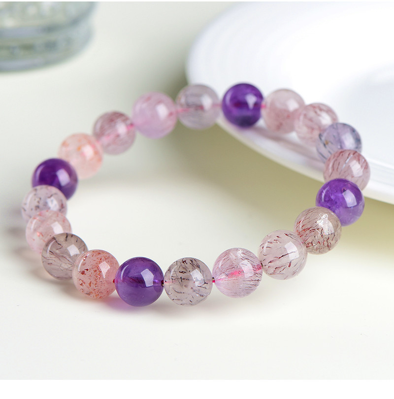 Jiuya Crystal Natural 7A Grade Ice Type Super Seven Round Bead Bracelet, Purple Titanium Crystal Aurora Scattered Bead Bracelet Factory Direct Sales pic 25