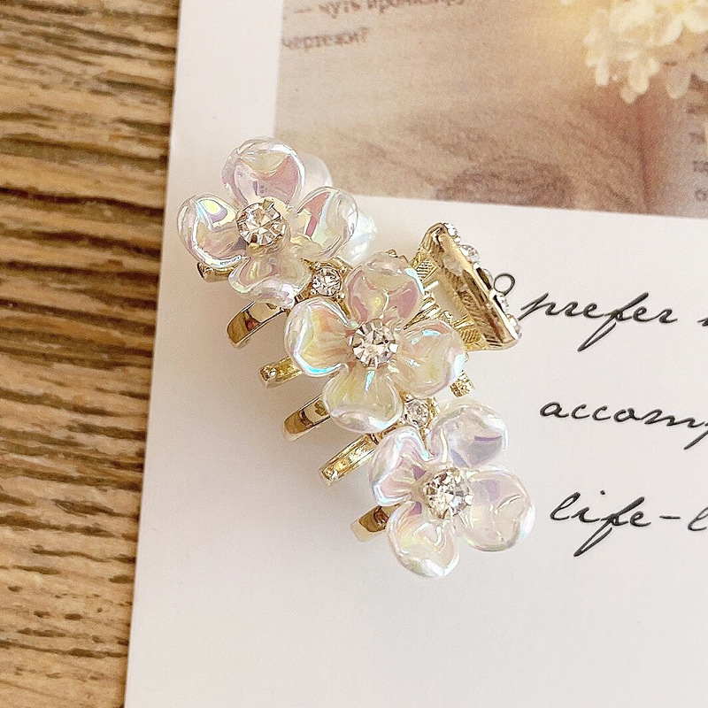 花朵夹子头饰发夹珍珠贝壳花水钻抓夹女小号鲨鱼夹网红女发卡发饰详情4