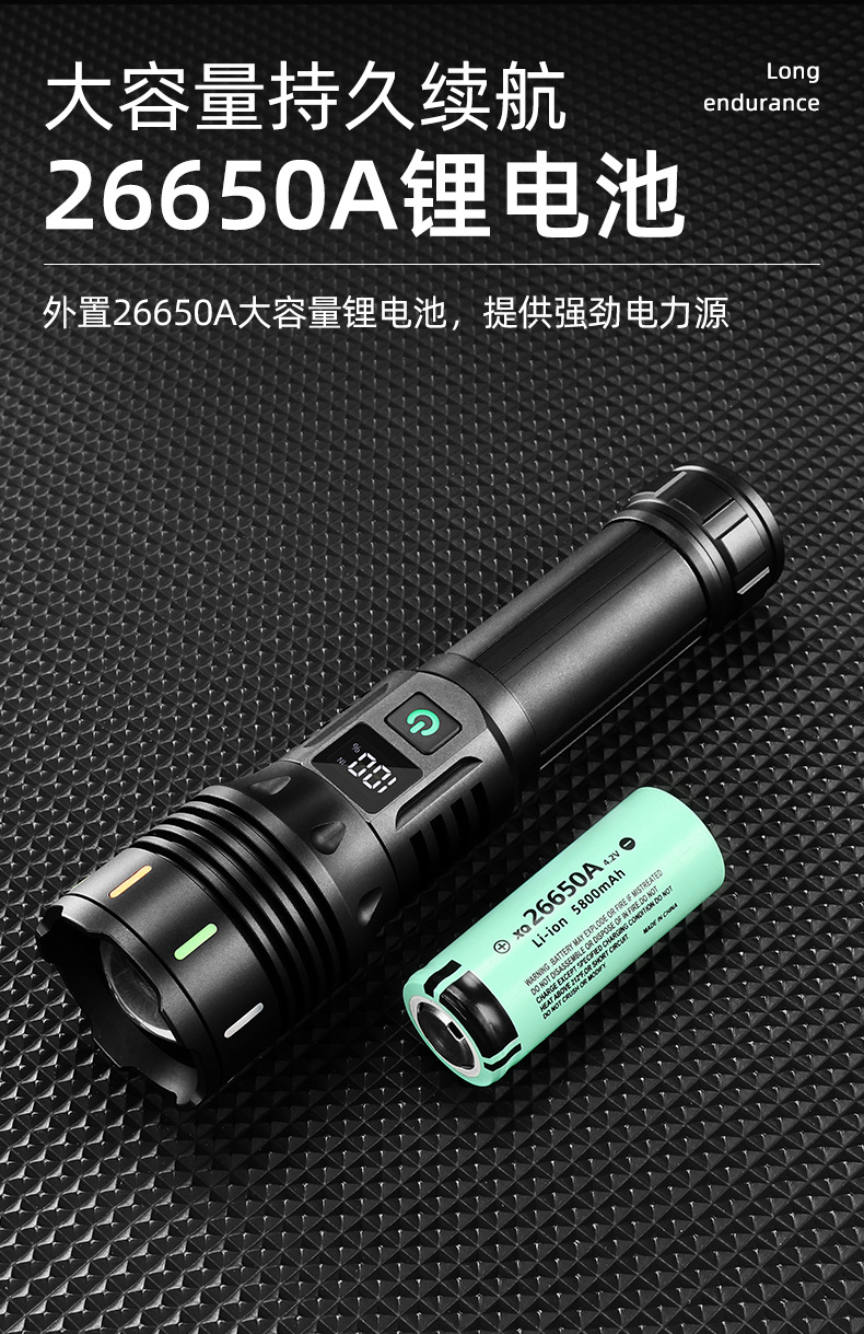 新款荧光强光照明铝合金手电筒白激光灯泡户外探险USB-C充电详情10