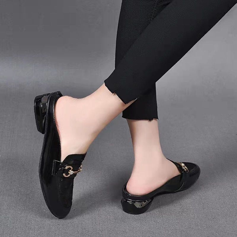 【爆款】2024夏季新款低跟凉拖鞋女外穿时尚透气粗跟尖头英伦女鞋详情1