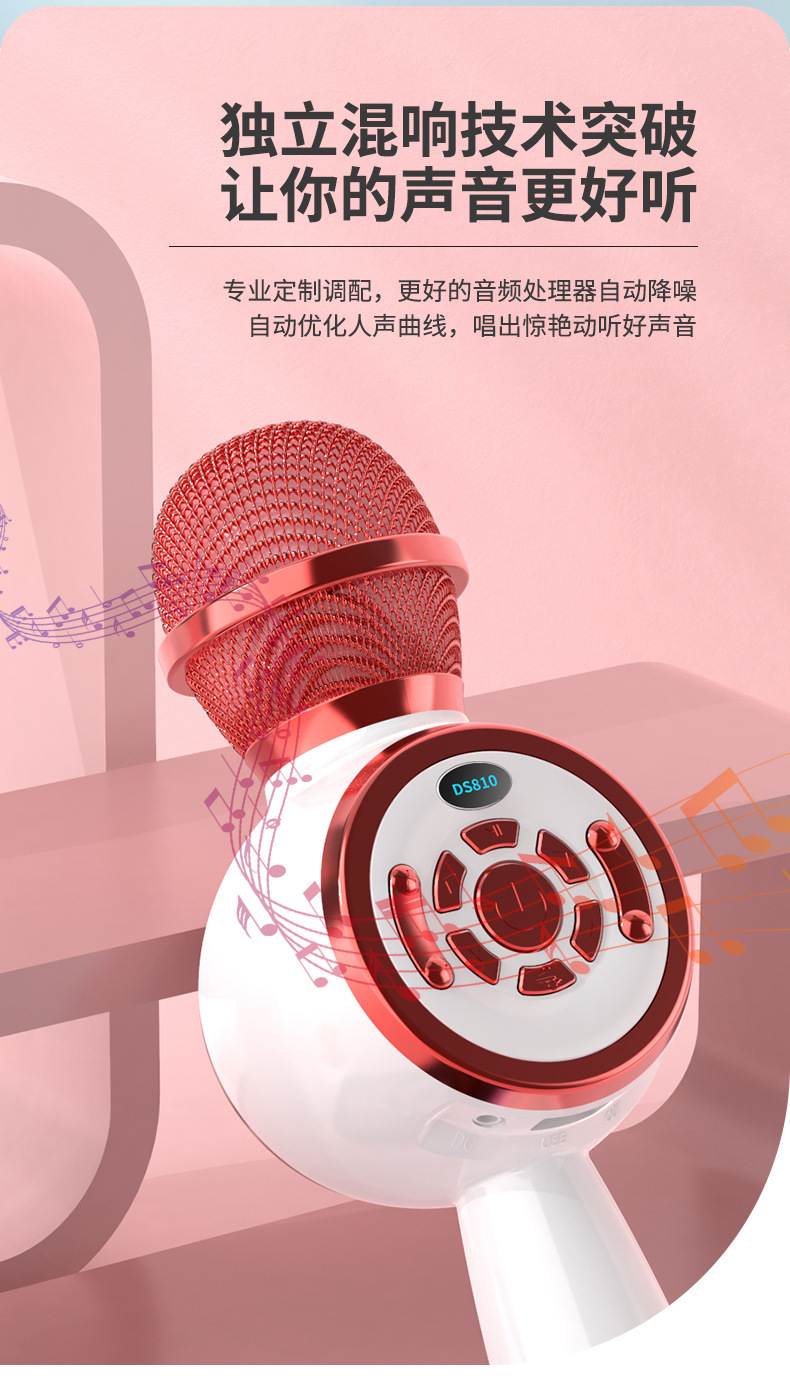 工厂直销 新款DS810无线蓝牙音响一体式家用手机无线蓝牙音箱K歌麦克风彩灯详情2