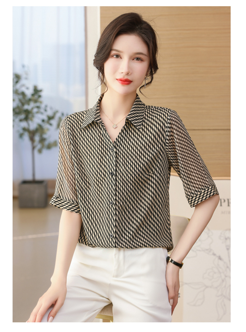 中年妈妈夏装雪纺衬衫长袖2024新款中老年女洋气上衣打底花色衬衣详情21