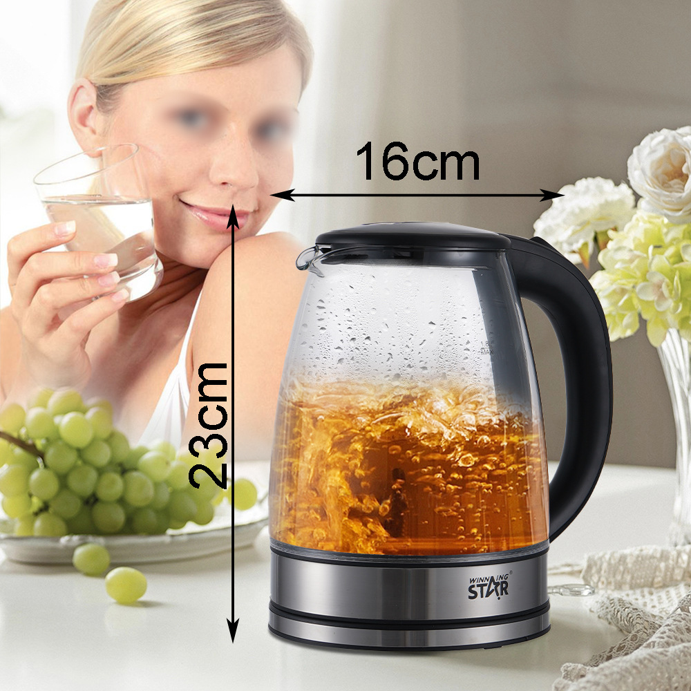 winningstar 1.8L high borosilicate glass body Double gold temperature-controlled household water heating electric kettle pic 3
