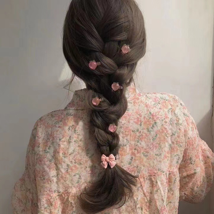 Super sweet pink hairpin series! A young girl with a bow, a peach, camellia, wavy peach heart, and a hair accessory at the edge pic 4