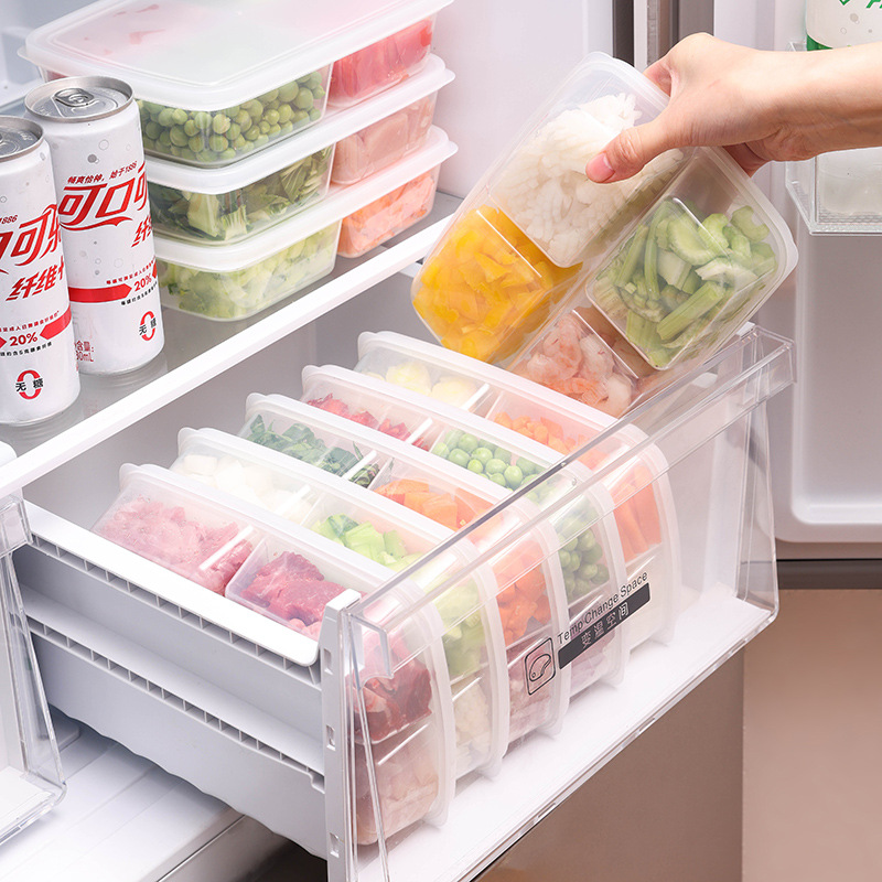 Rectangular refrigerator fresh-keeping box set, plastic transparent fruit and vegetable storage box, sealed bento lunch packing box pic 1