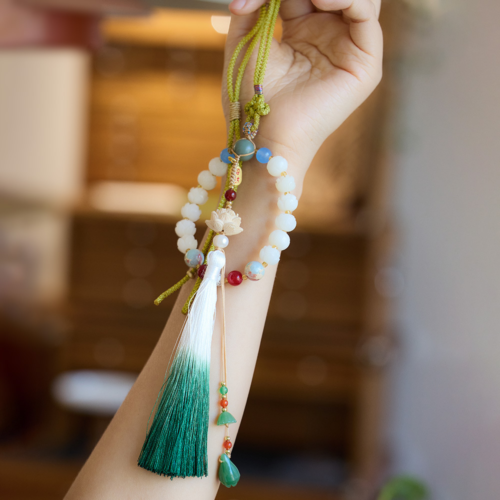 Natural Dharma Joy Bodhi lotus car pendant, retro tassel, money flower car pendant, bag pendant, ancient-style gift wholesale pic 7