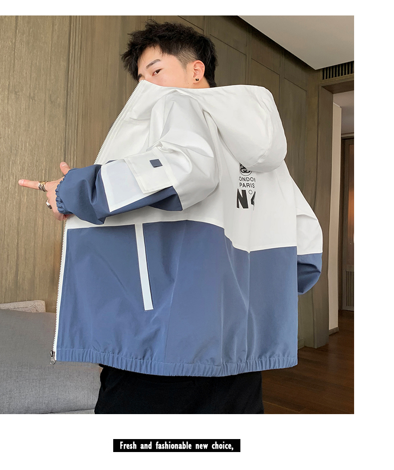 春季有带帽衫拼接夹克男士休闲学生潮流上衣新款外套青年男装详情20