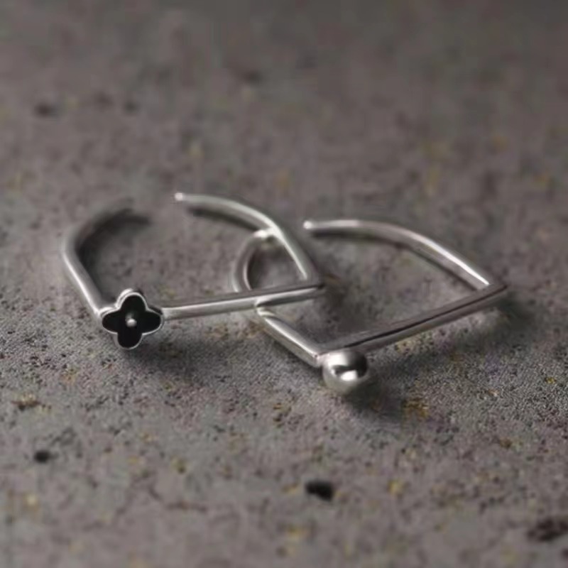 925银法式叠戴花朵小球戒指女ins小众个性设计方形开口调节指环详情9