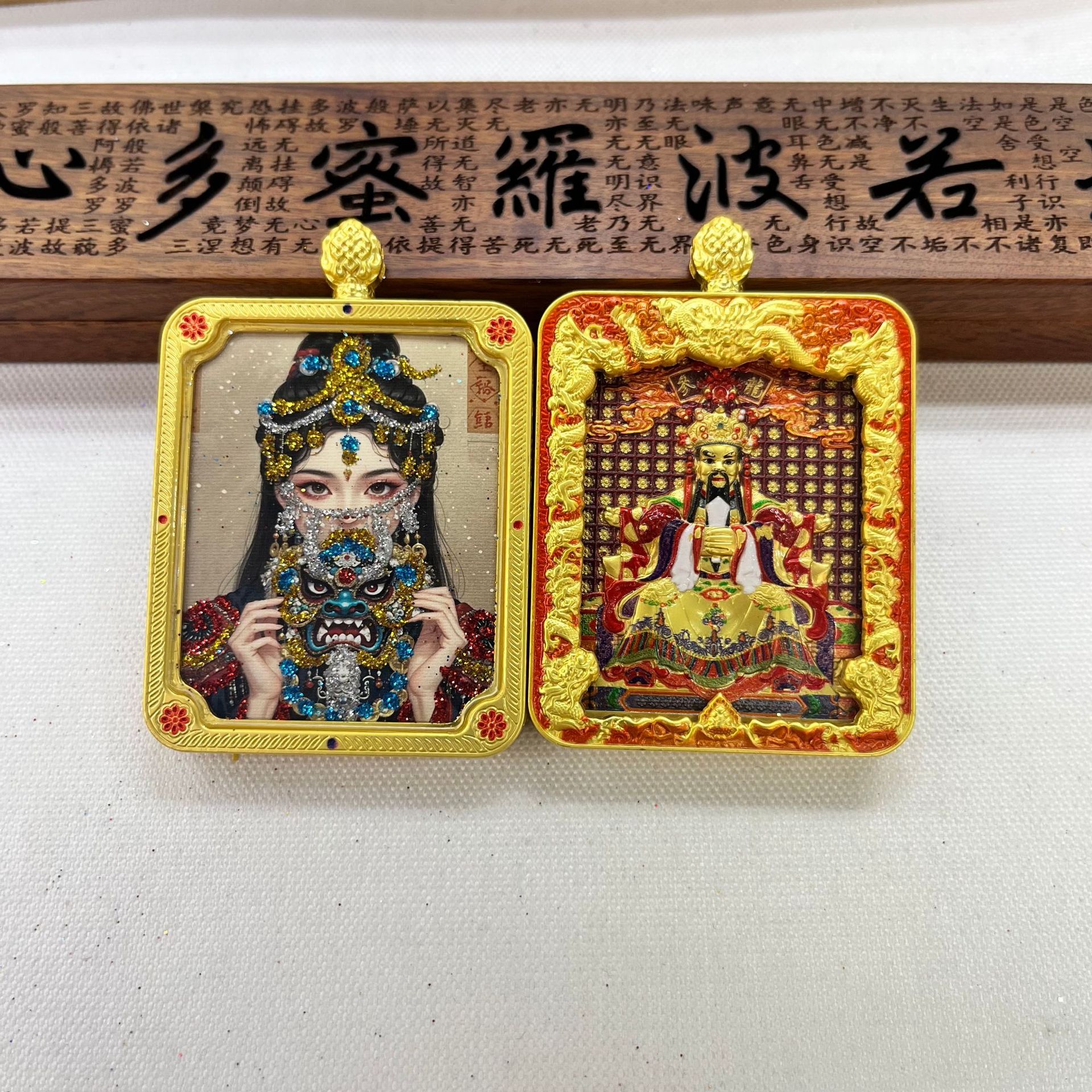 五台山唐卡浮雕双面款立体龙五爷吞金兽双面唐卡前世今生项链吊坠详情13