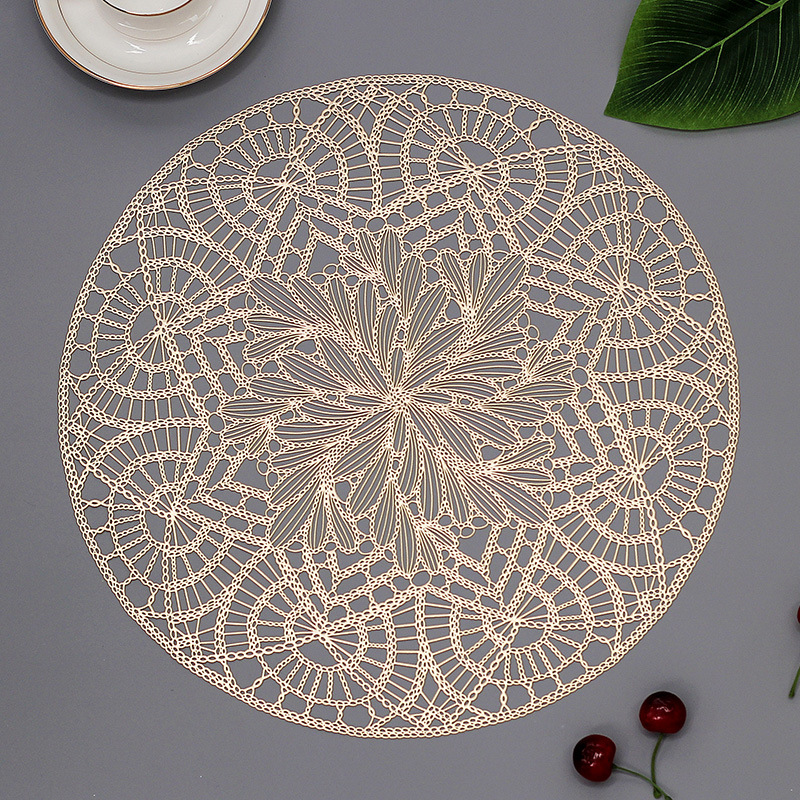 Womei European-style light luxury, fashionable, simple and elegant lace flower round hollowed-out table mat, INS style, fresh, waterproof, oil-resistant, anti-slip, heat-resistant, wear-resistant and heat-insulating table mat pic 4