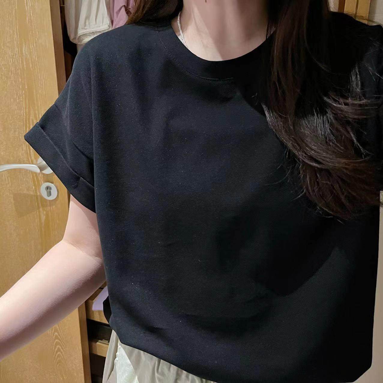 小飞袖短袖t恤女春夏打底衫简约圆领宽松显瘦纯色休闲棉质上衣服详情11