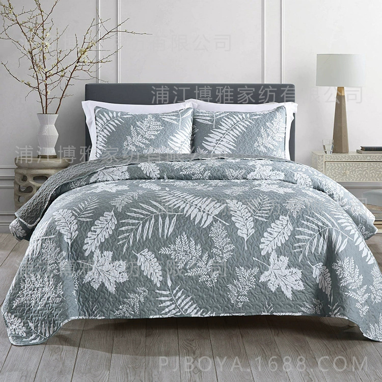 Maple leaf polyester yarn-dyed jacquard double-layer yarn three-piece set, coconut large wood buttonhole tightly spun yarn-dyed gauze pic 2