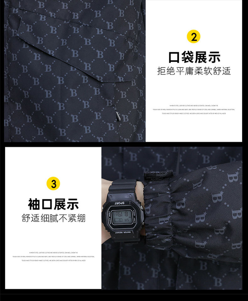 春秋季时尚潮牌印花户外休闲防风防水冲锋衣男士百搭帅气连帽夹克 pic 9