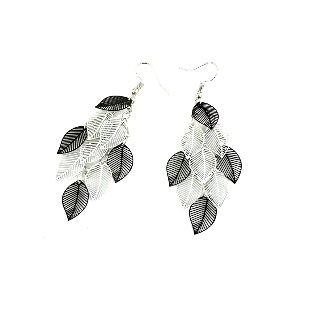 New European and American color-blocked leaf nine-piece earrings, fresh and colorful tassel leaf earrings, cross-border popular earrings pic 13
