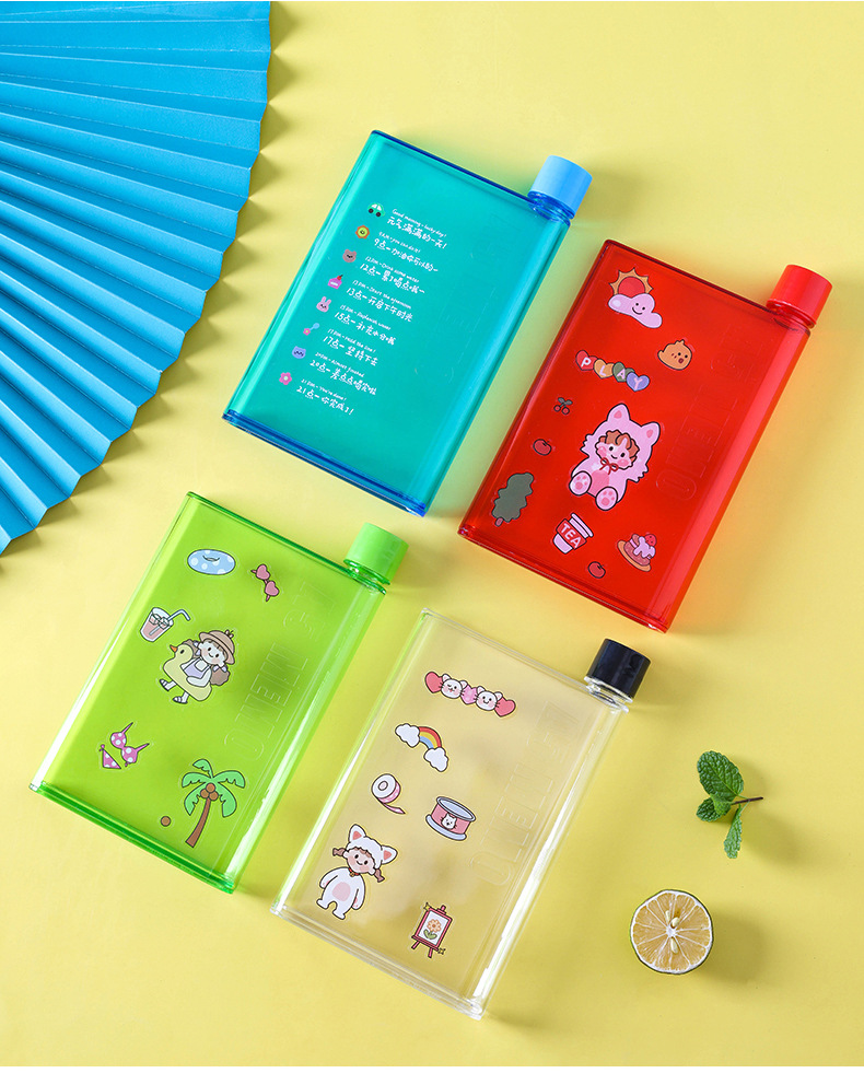 X49-A5个性创意扁平水杯韩系可爱学生户外便携塑料水杯DIY扁平水壶详情17
