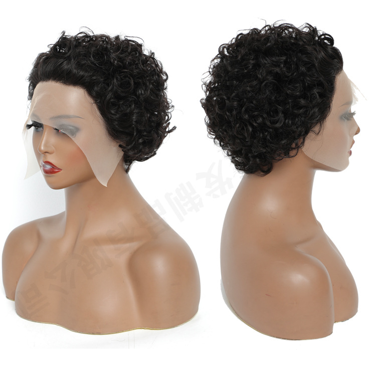 African, European and American human hair wigs Real hair T-shaped 13*4 headwear short Curly lace hair pic 3