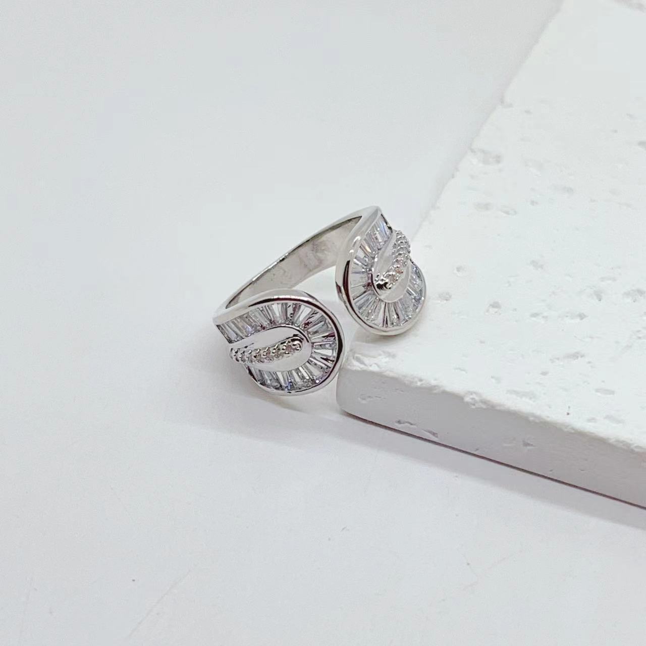 New European and American style open-mouth ring, grand and exaggerated geometric ring, copper zircon electroplated 18K color retention, multiple colors to choose from pic 7