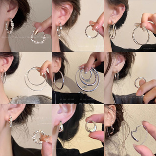 2025新款爆款925银针素圈耳环女高级感欧美夸张耳圈耳扣圈圈耳饰详情9