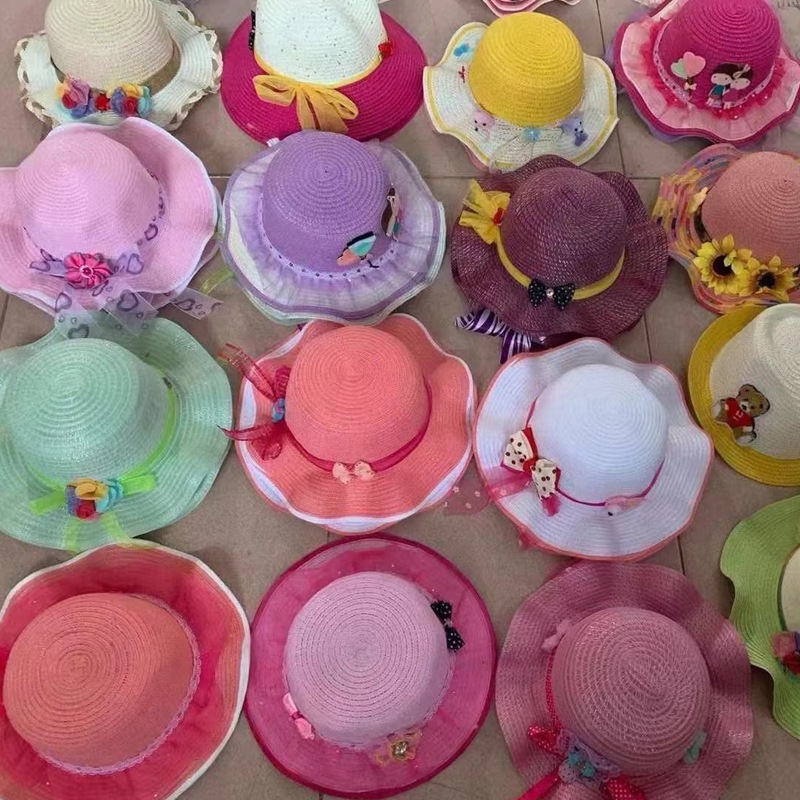 夏凉帽地摊景点热卖遮阳防晒大帽檐波浪草帽男女沙滩太阳帽10元详情44