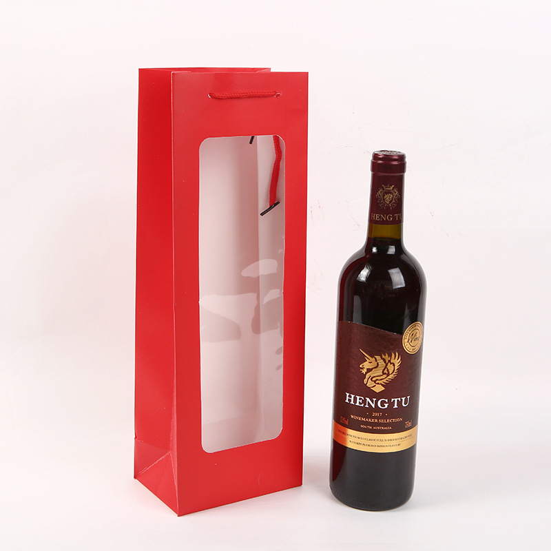 Wholesale of new white card single-color windowed wine bags, hand-held wine bags, kraft paper red wine packaging bags and gift bags pic 8