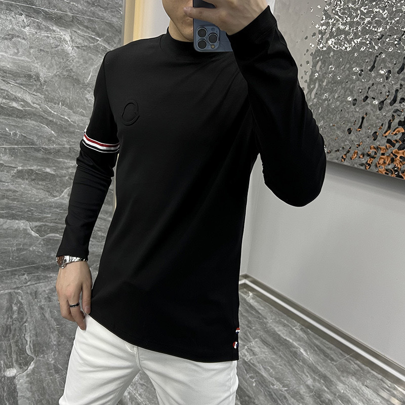 6311 Business Fashion Men's Autumn New Casual and Versatile long-sleeved round-neck T-shirt, a unique striped solid color base layer pic 5