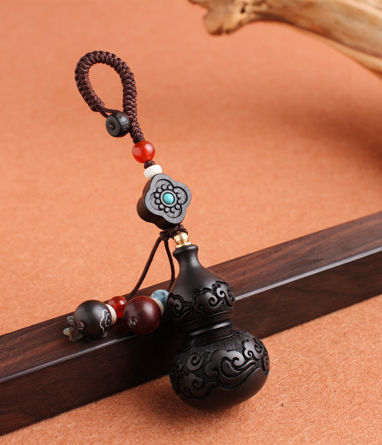 Ebony peace lock, car key accessory, gourd auspicious cloud hand-woven rope, car key lock, gift pendant pic 12