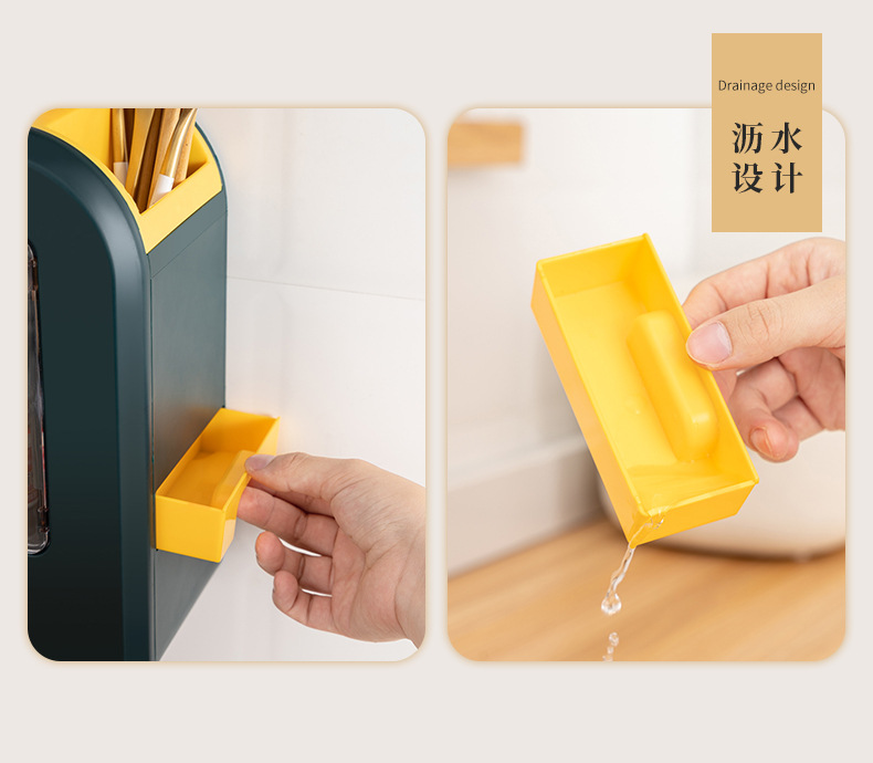 The multi-functional drawer-type seasoning box for the kitchen, the wall-mounted kitchen storage rack without drilling holes, and the double-knife chopstick storage rack pic 11
