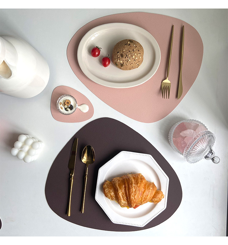 European-style leather placemats, InS-style waterproof, oil-proof and heat-insulating table MATS, triangular steak pu placemats, bowl and cup MATS pic 27