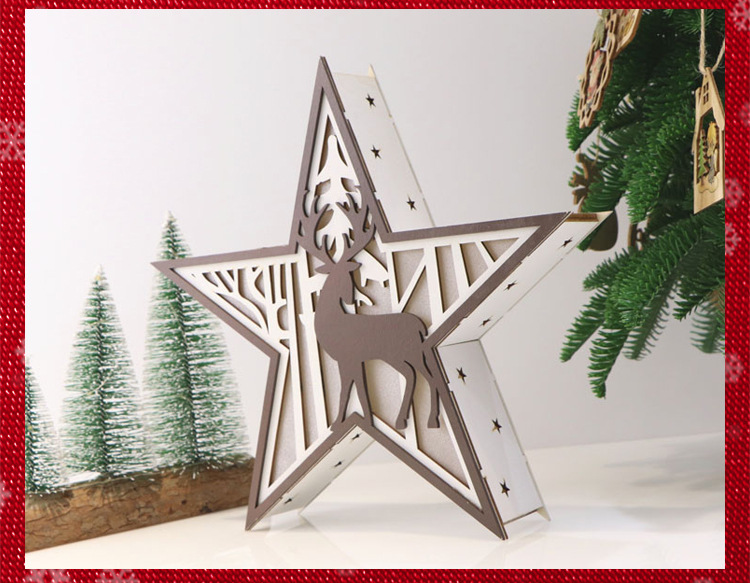 Creative Christmas decorative wood products, five-pointed star handcrafted wooden handicrafts, cross-border environmental atmosphere decorative lights pic 35