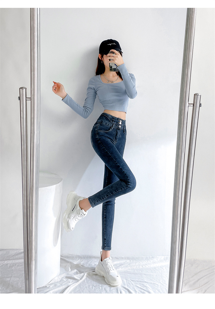 High-waisted jeans for women's petite feet Spring/Summer 2022 new style slimming grey slimming tight-fitting women's pants are trendy pic 80